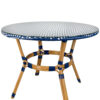 Blue on White Light Pipe Bistro Table 40" PE Rattan TBTPBLU-KT-AX-T