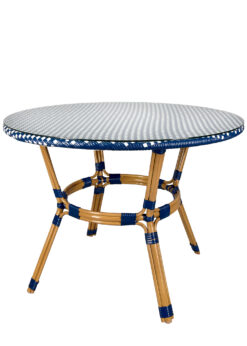 Blue on White Light Pipe Bistro Table 40" PE Rattan TBTPBLU-KT-AX-T