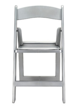 Silver with Silver Vinyl Cushion Resin Folding Chair by Chivari CFRS-AX-T