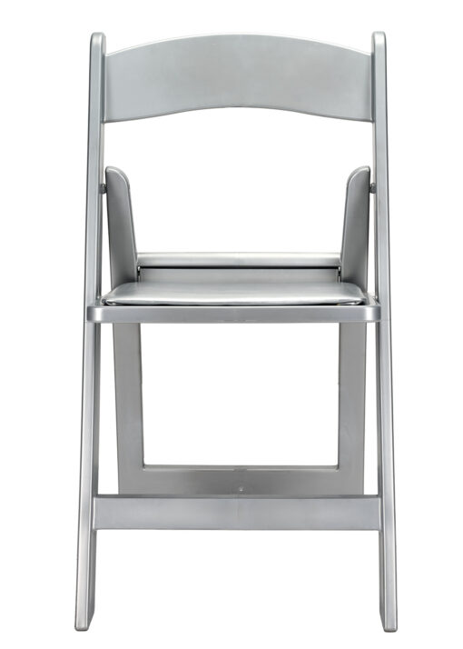 Silver with Silver Vinyl Cushion Resin Folding Chair by Chivari CFRS-AX-T