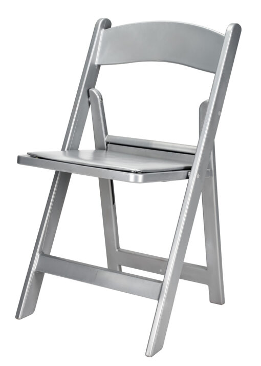 Silver with Silver Vinyl Cushion Resin Folding Chair by Chivari CFRS-AX-T