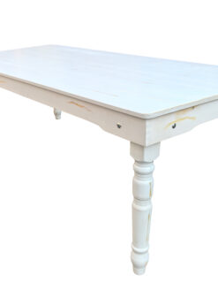 White Distressed Foot (96″ x 40″) Farm Table, Rectangle, Thin Fluted Leg TFARMRT9640-WHITEDIS-T-LEG-AX-T