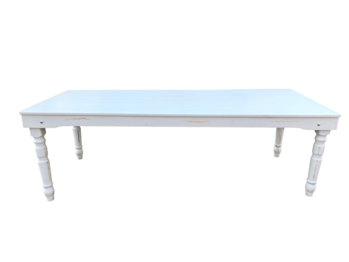 White Distressed Foot (96″ x 40″) Farm Table, Rectangle, Thin Fluted Leg TFARMRT9640-WHITEDIS-T-LEG-AX-T